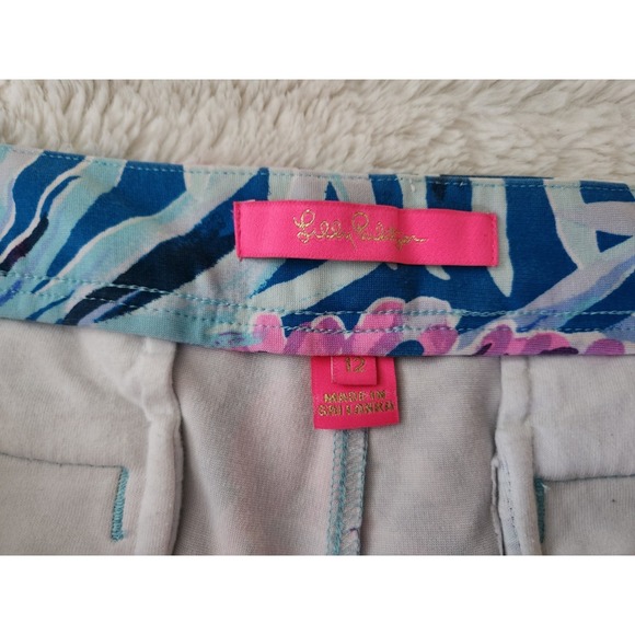 Lilly Pulitzer Buttercup Scallop Hem Shorts 12 Blue Pink Floral Palm Paradise - Picture 6 of 10